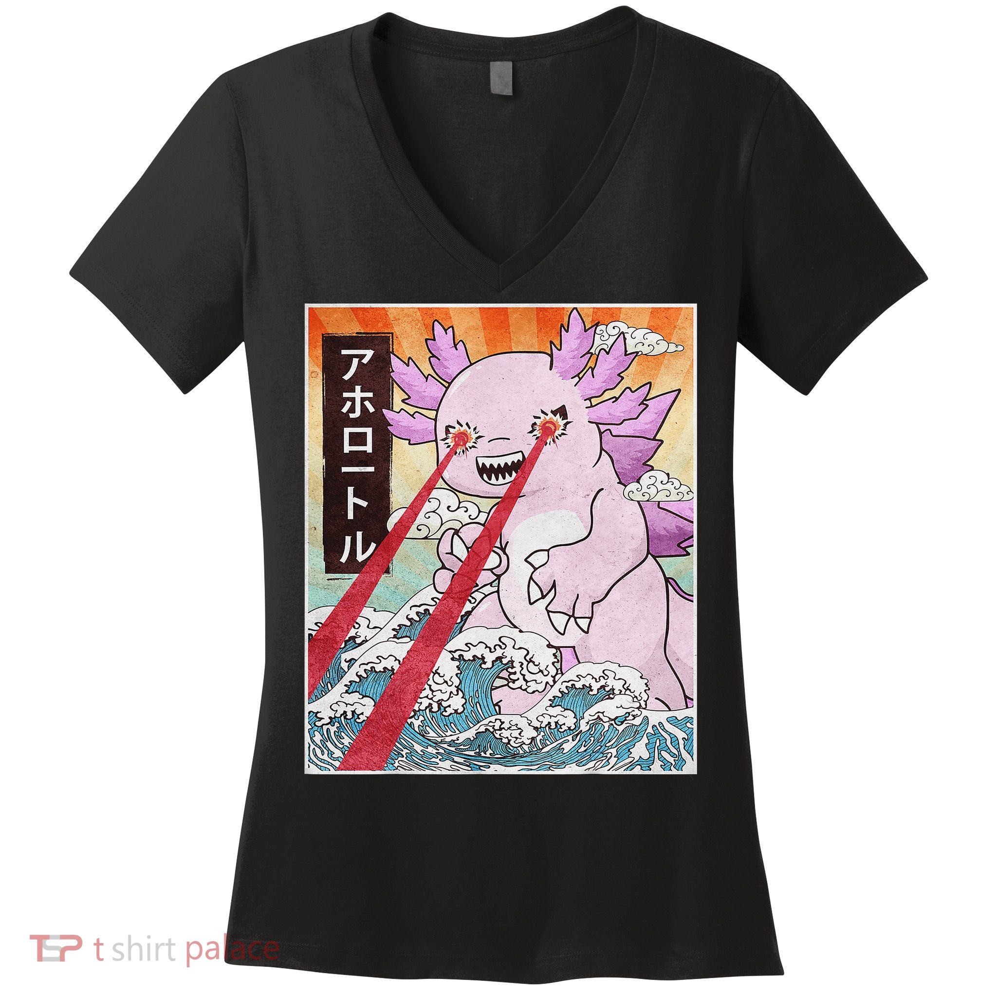 Funny Animal Kaiju Axolotl Japanese Monster  Women's V-Neck T-Shirt