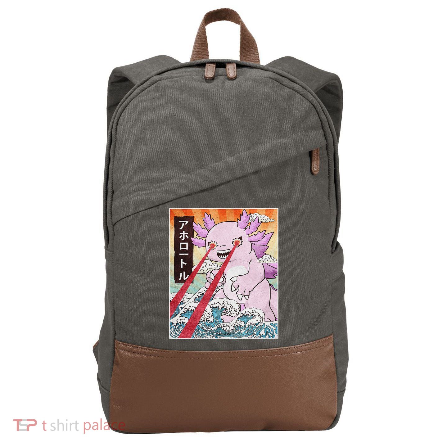 Funny Animal Kaiju Axolotl Japanese Monster  Cotton Canvas Backpack