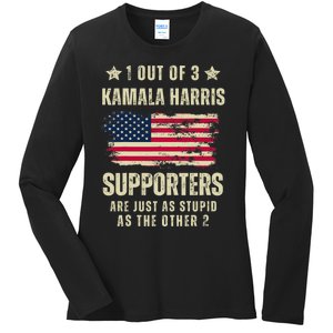 Funny Anti Kamala Harris Stupid Joke American Flag Usa Humor Ladies Long Sleeve Shirt