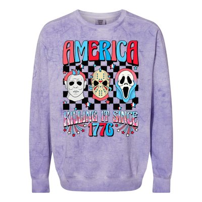 Funny America Killing IT Since 1776 Horror 4th Of July USA Colorblast Crewneck Sweatshirt