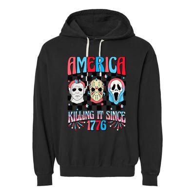 Funny America Killing IT Since 1776 Horror 4th Of July USA Garment-Dyed Fleece Hoodie