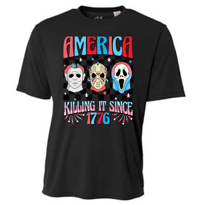 Funny America Killing IT Since 1776 Horror 4th Of July USA Cooling Performance Crew T-Shirt