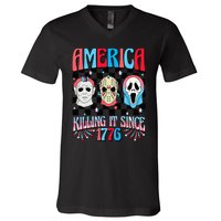 Funny America Killing IT Since 1776 Horror 4th Of July USA V-Neck T-Shirt