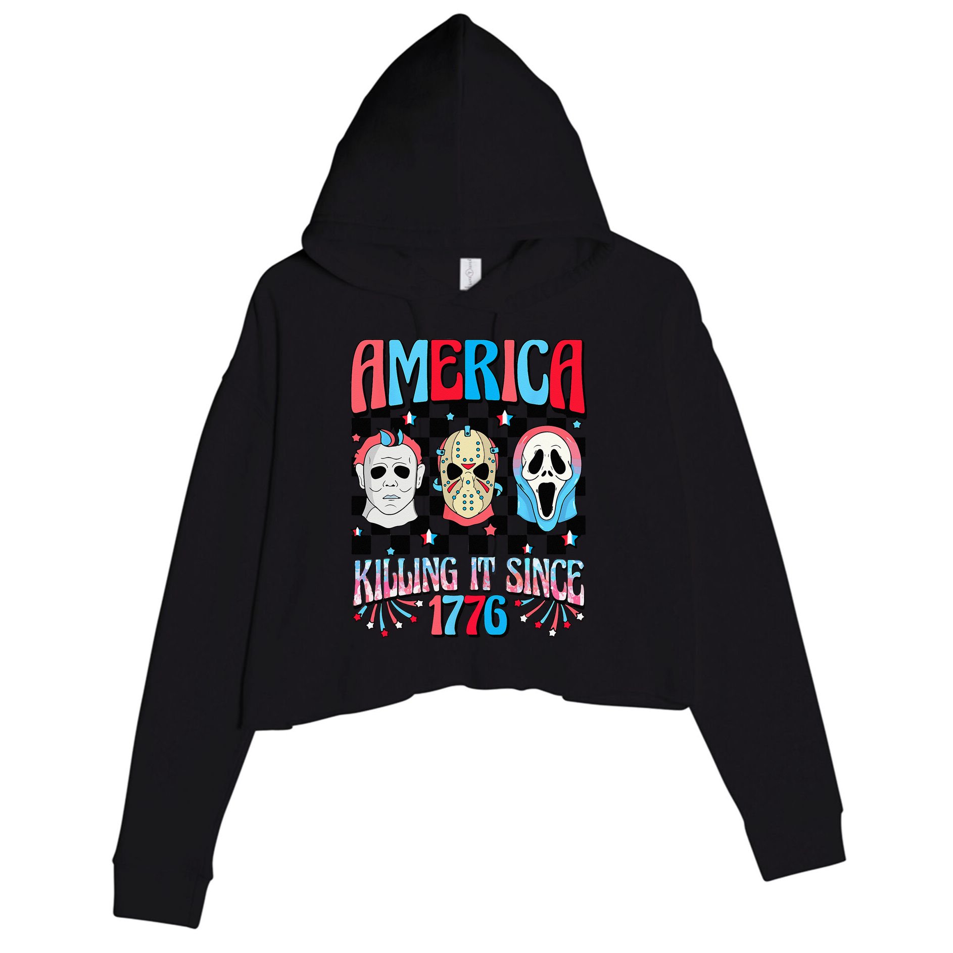 Funny America Killing IT Since 1776 Horror 4th Of July USA Crop Fleece Hoodie