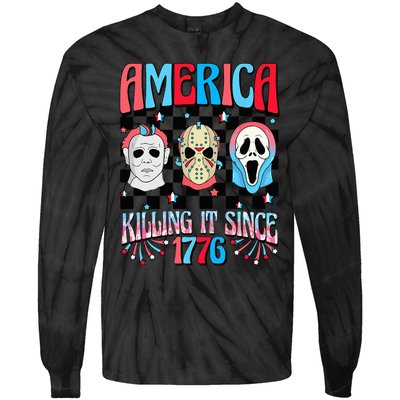 Funny America Killing IT Since 1776 Horror 4th Of July USA Tie-Dye Long Sleeve Shirt