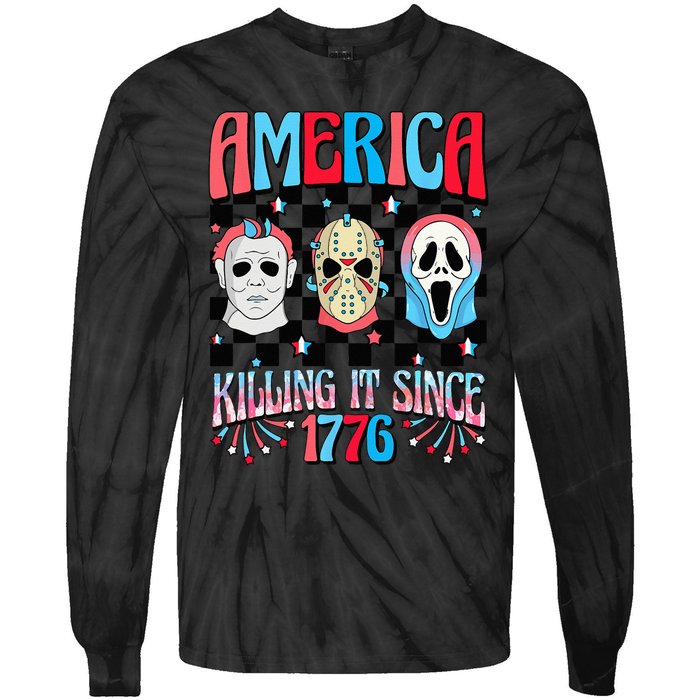 Funny America Killing IT Since 1776 Horror 4th Of July USA Tie-Dye Long Sleeve Shirt