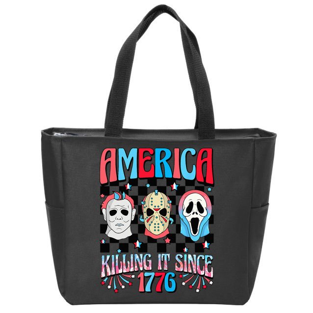 Funny America Killing IT Since 1776 Horror 4th Of July USA Zip Tote Bag
