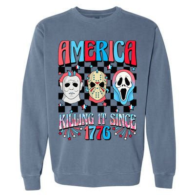 Funny America Killing IT Since 1776 Horror 4th Of July USA Garment-Dyed Sweatshirt