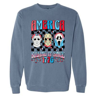 Funny America Killing IT Since 1776 Horror 4th Of July USA Garment-Dyed Sweatshirt