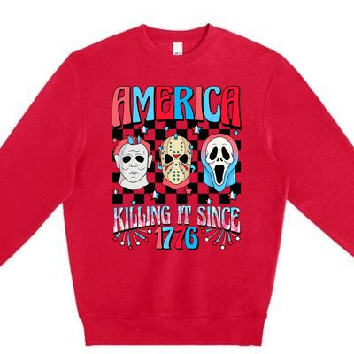 Funny America Killing IT Since 1776 Horror 4th Of July USA Premium Crewneck Sweatshirt