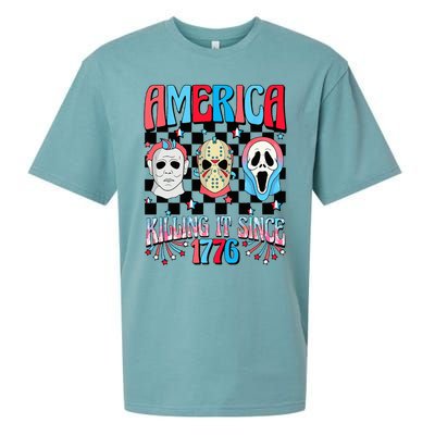 Funny America Killing IT Since 1776 Horror 4th Of July USA Sueded Cloud Jersey T-Shirt