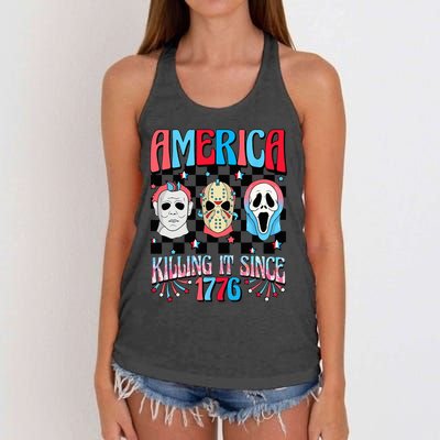 Funny America Killing IT Since 1776 Horror 4th Of July USA Women's Knotted Racerback Tank