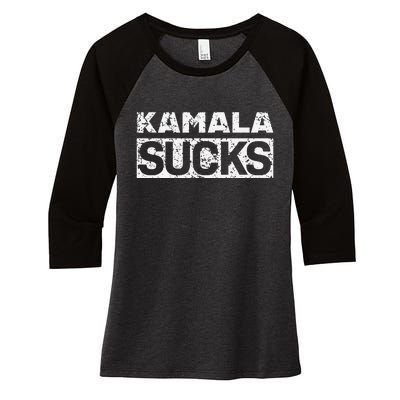 Funny Anti Kamala Harris 24 Pro Trump 2024 Kamala Sucks Women's Tri-Blend 3/4-Sleeve Raglan Shirt