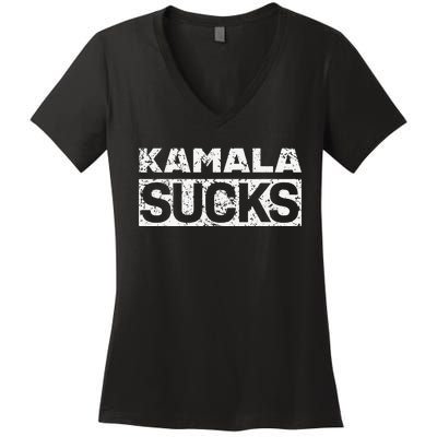 Funny Anti Kamala Harris 24 Pro Trump 2024 Kamala Sucks Women's V-Neck T-Shirt