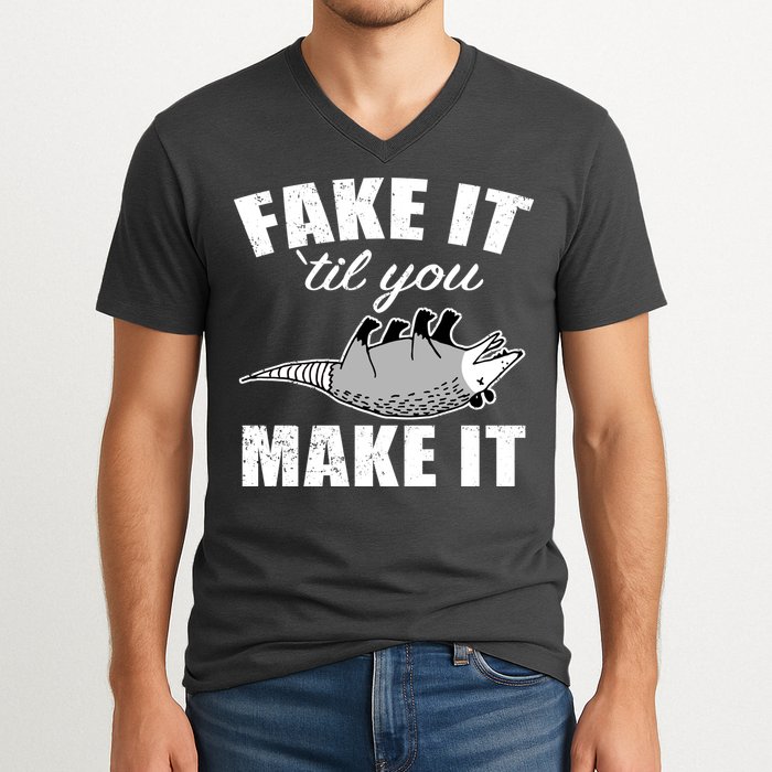 Fake It Or Make It Opossum V-Neck T-Shirt