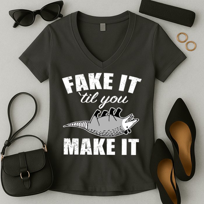 Fake It Or Make It Opossum Women's V-Neck T-Shirt