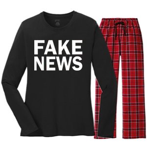 Fake News Bold Text Women's Long Sleeve Flannel Pajama Set 