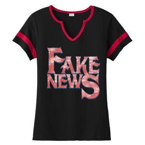 Fake News Distressed Text Ladies Halftime Notch Neck Tee