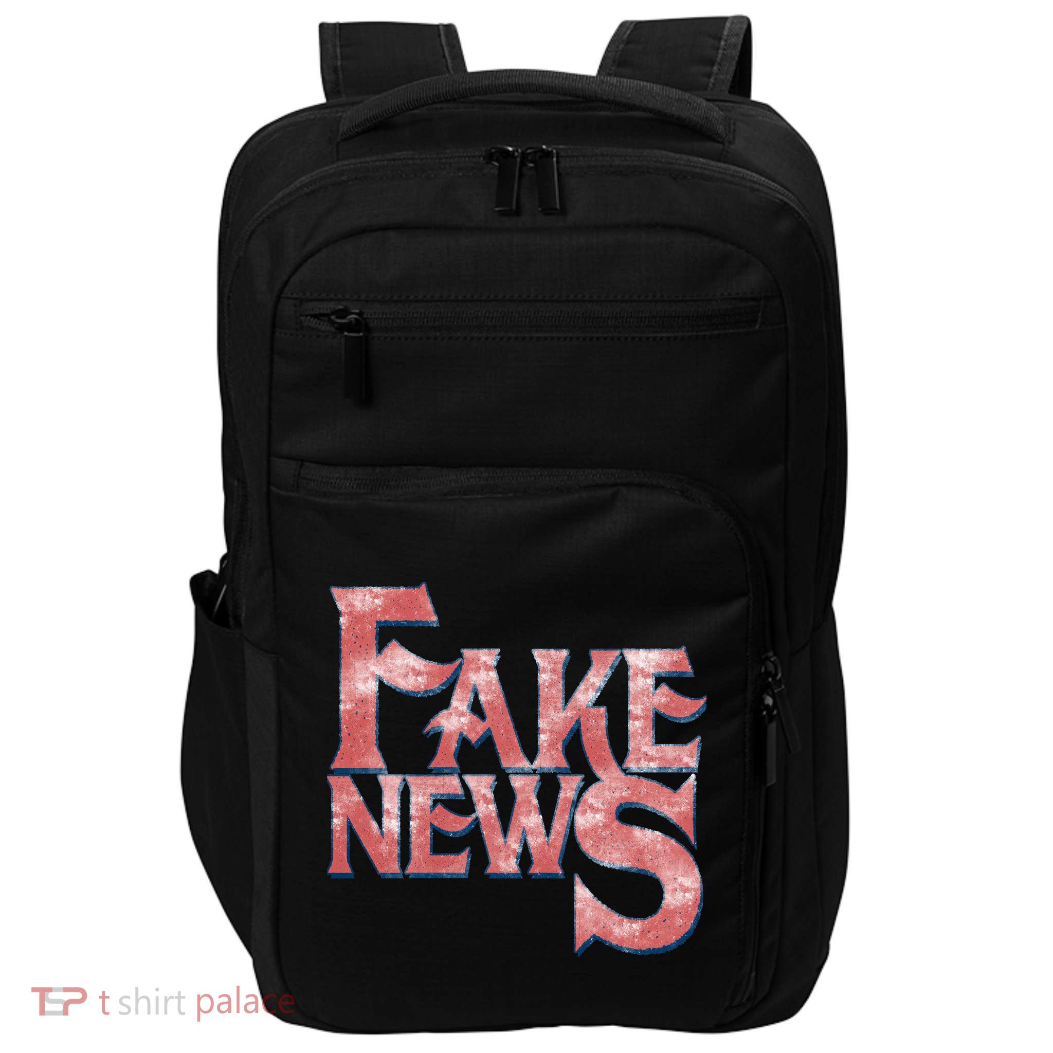 Fake News Distressed Text Impact Tech Backpack