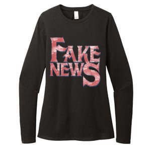 Fake News Distressed Text Womens CVC Long Sleeve Shirt