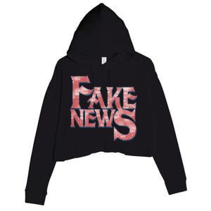 Fake News Distressed Text Crop Fleece Hoodie