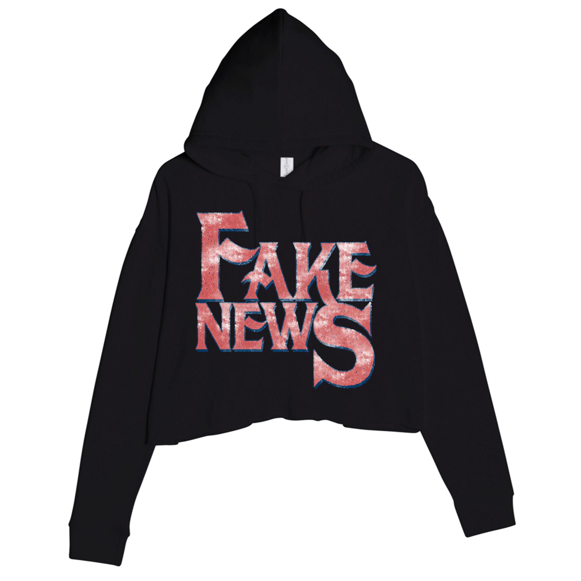 Fake News Distressed Text Crop Fleece Hoodie