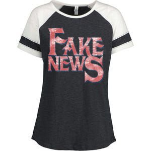 Fake News Distressed Text Enza Ladies Jersey Colorblock Tee