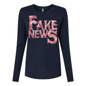 Fake News Distressed Text Womens Cotton Relaxed Long Sleeve T-Shirt