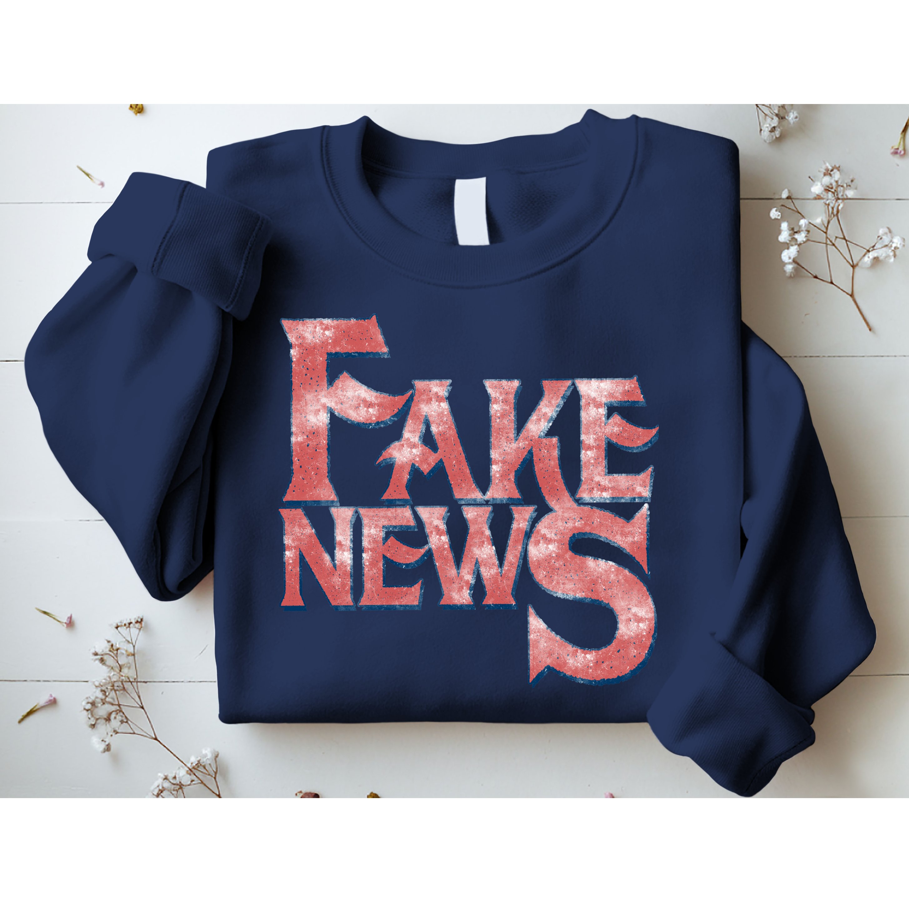 Fake News Distressed Text Sweatshirt
