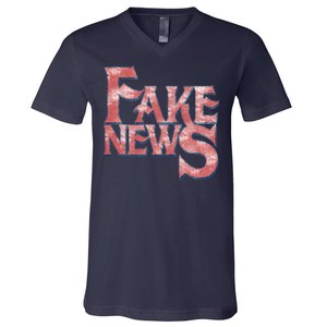 Fake News Distressed Text V-Neck T-Shirt