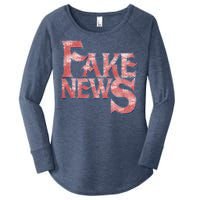 Fake News Distressed Text Women's Perfect Tri Tunic Long Sleeve Shirt