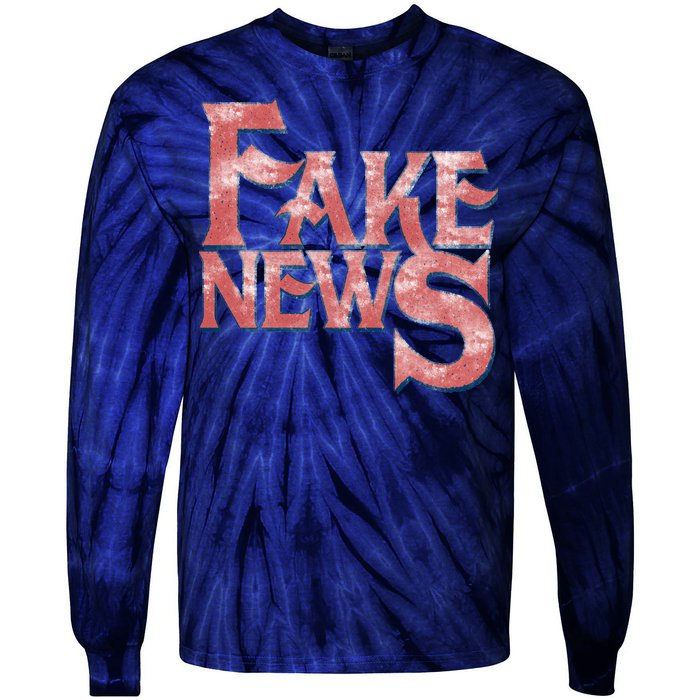 Fake News Distressed Text Tie-Dye Long Sleeve Shirt