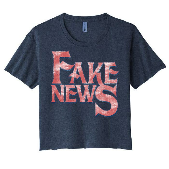 Fake News Distressed Text Women's Crop Top Tee