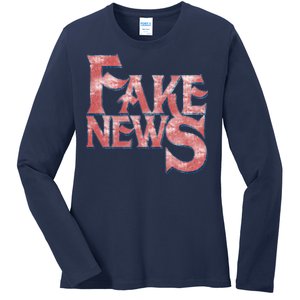 Fake News Distressed Text Ladies Long Sleeve Shirt