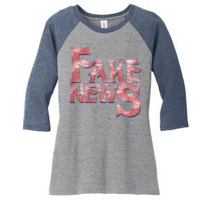 Fake News Distressed Text Women's Tri-Blend 3/4-Sleeve Raglan Shirt