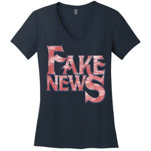 Fake News Distressed Text Women's V-Neck T-Shirt