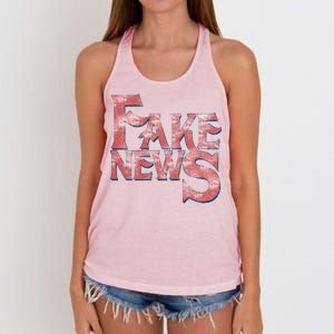 Fake News Distressed Text Women's Knotted Racerback Tank