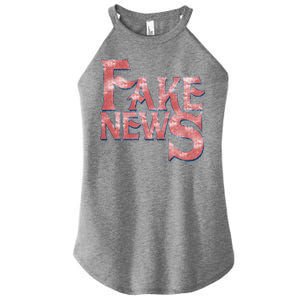 Fake News Distressed Text Women's Perfect Tri Rocker Tank