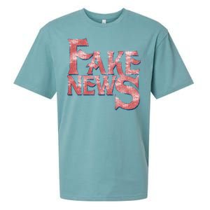 Fake News Distressed Text Sueded Cloud Jersey T-Shirt