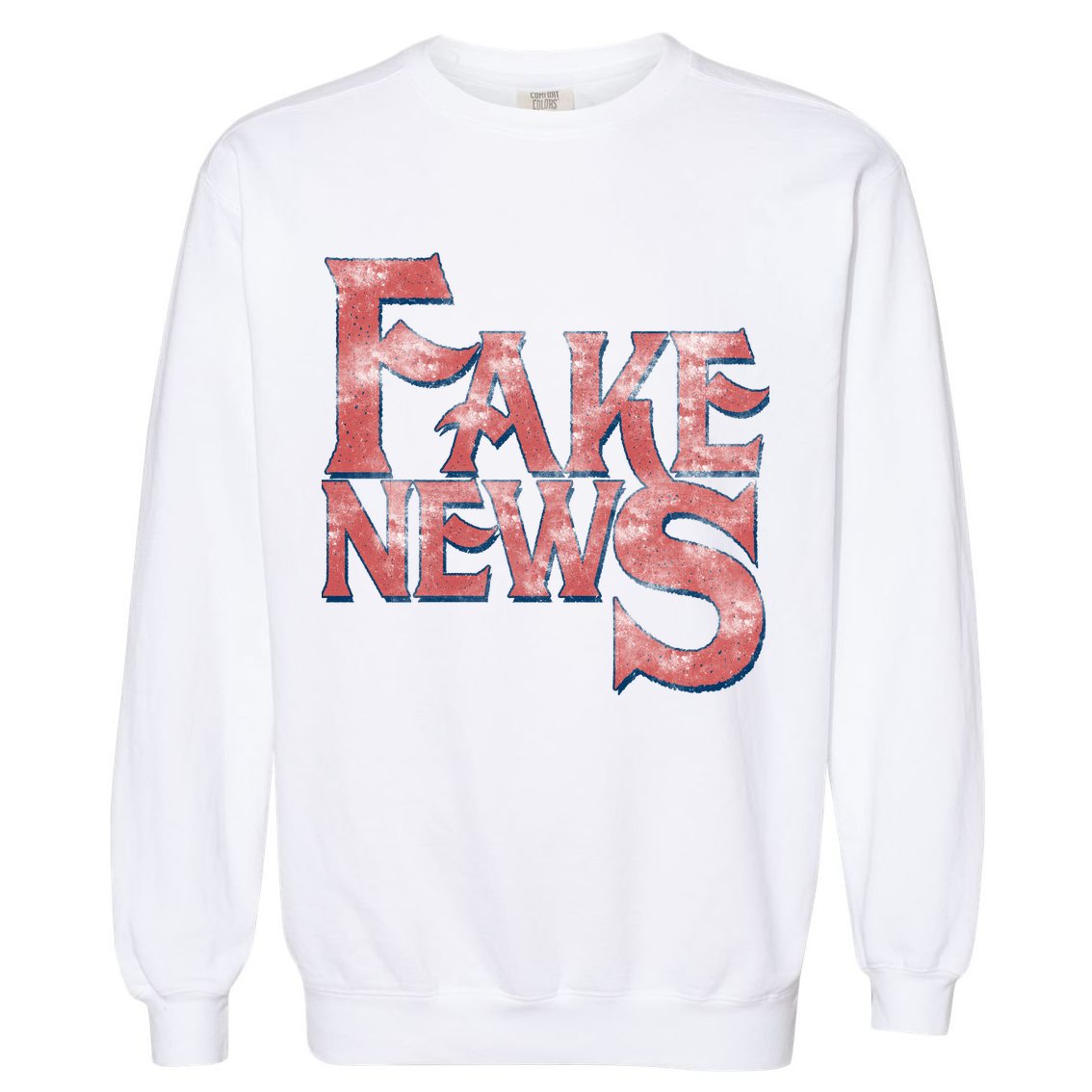 Fake News Distressed Text Garment-Dyed Sweatshirt