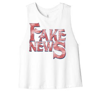 Fake News Distressed Text Women's Racerback Cropped Tank