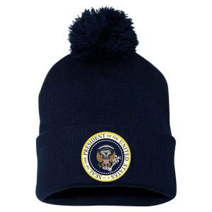 Fake Presidential Seal Pom Pom 12in Knit Beanie