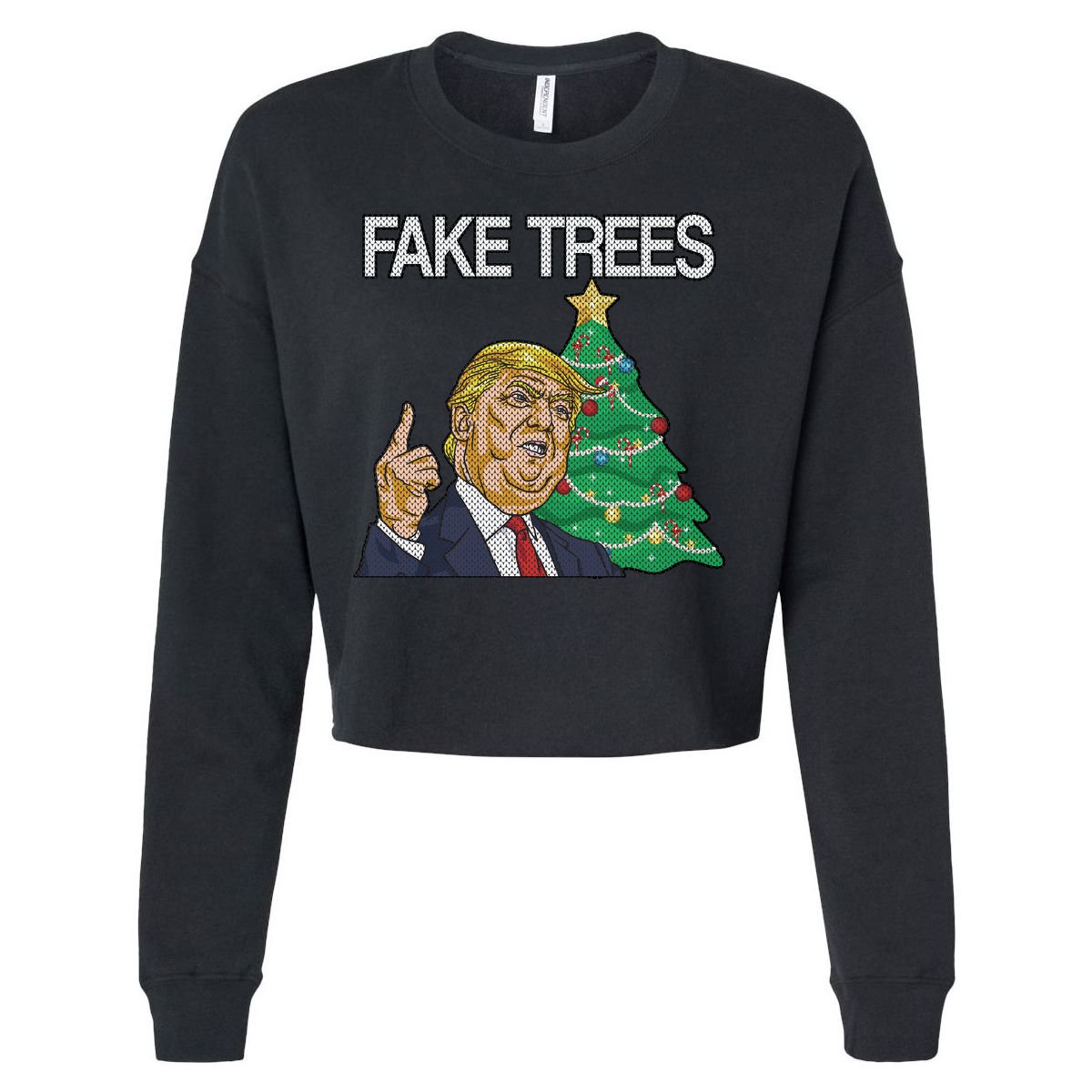 Fake Trees News Ugly Christmas Cropped Pullover Crew