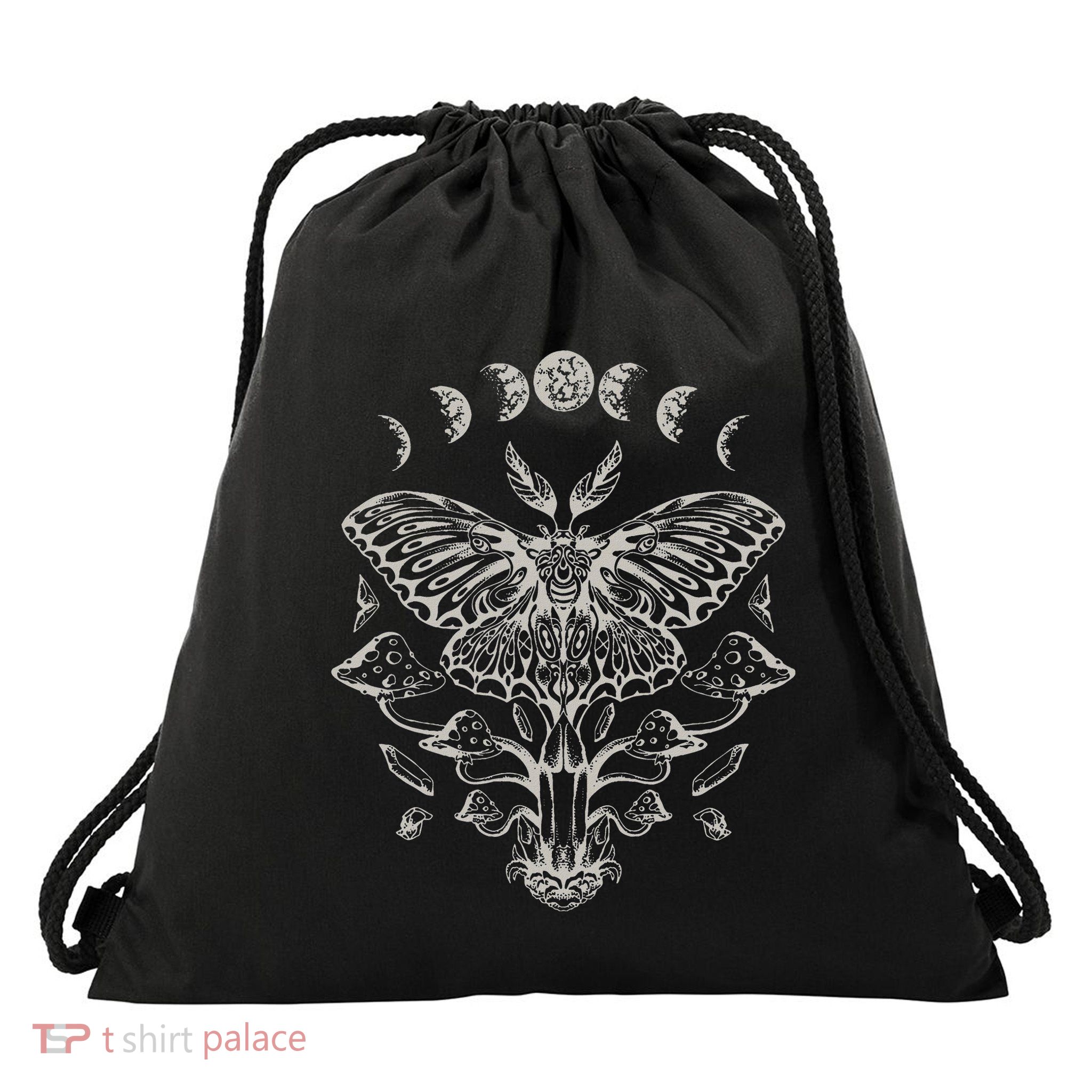 Fairycore Aesthetic Luna Moth Mushrooms Butterfly Grunge Drawstring Bag