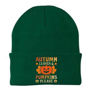 Fall Autumn Leaves & Pumpkin Please Halloween Knit Cap Winter Beanie