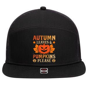 Fall Autumn Leaves & Pumpkin Please Halloween 7 Panel Mesh Trucker Snapback Hat