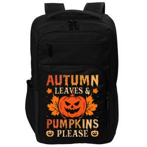 Fall Autumn Leaves & Pumpkin Please Halloween Impact Tech Backpack