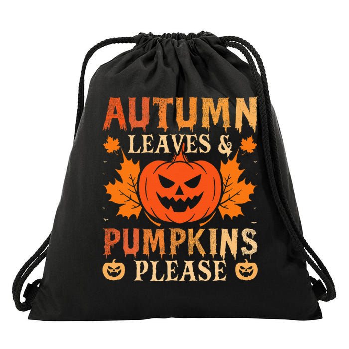 Fall Autumn Leaves & Pumpkin Please Halloween Drawstring Bag