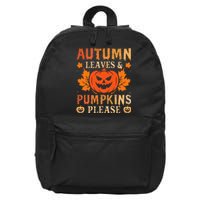 Fall Autumn Leaves & Pumpkin Please Halloween 16 in Basic Backpack