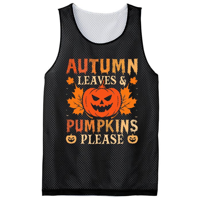 Fall Autumn Leaves & Pumpkin Please Halloween Mesh Reversible Basketball Jersey Tank